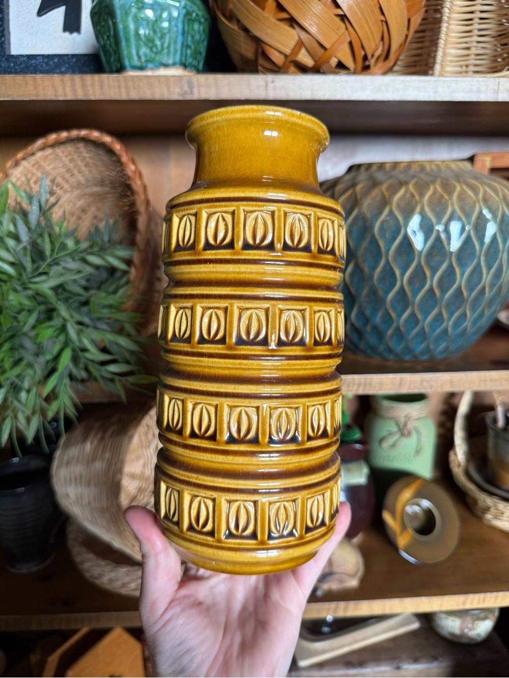 West Germany Ceramic Vase - Mustard Yellow